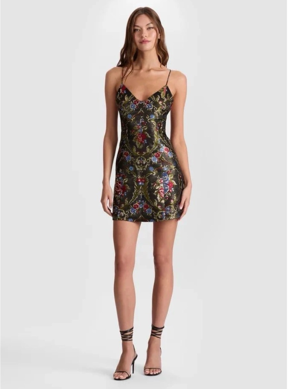 NWT Alice + Olivia Tayla Jacquard Black Floral Baroque Mini Dress